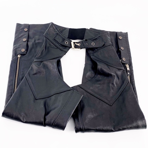 Harley-Davidson Pants - Harley-Davidson Leather Black Chaps Vintage Size Small